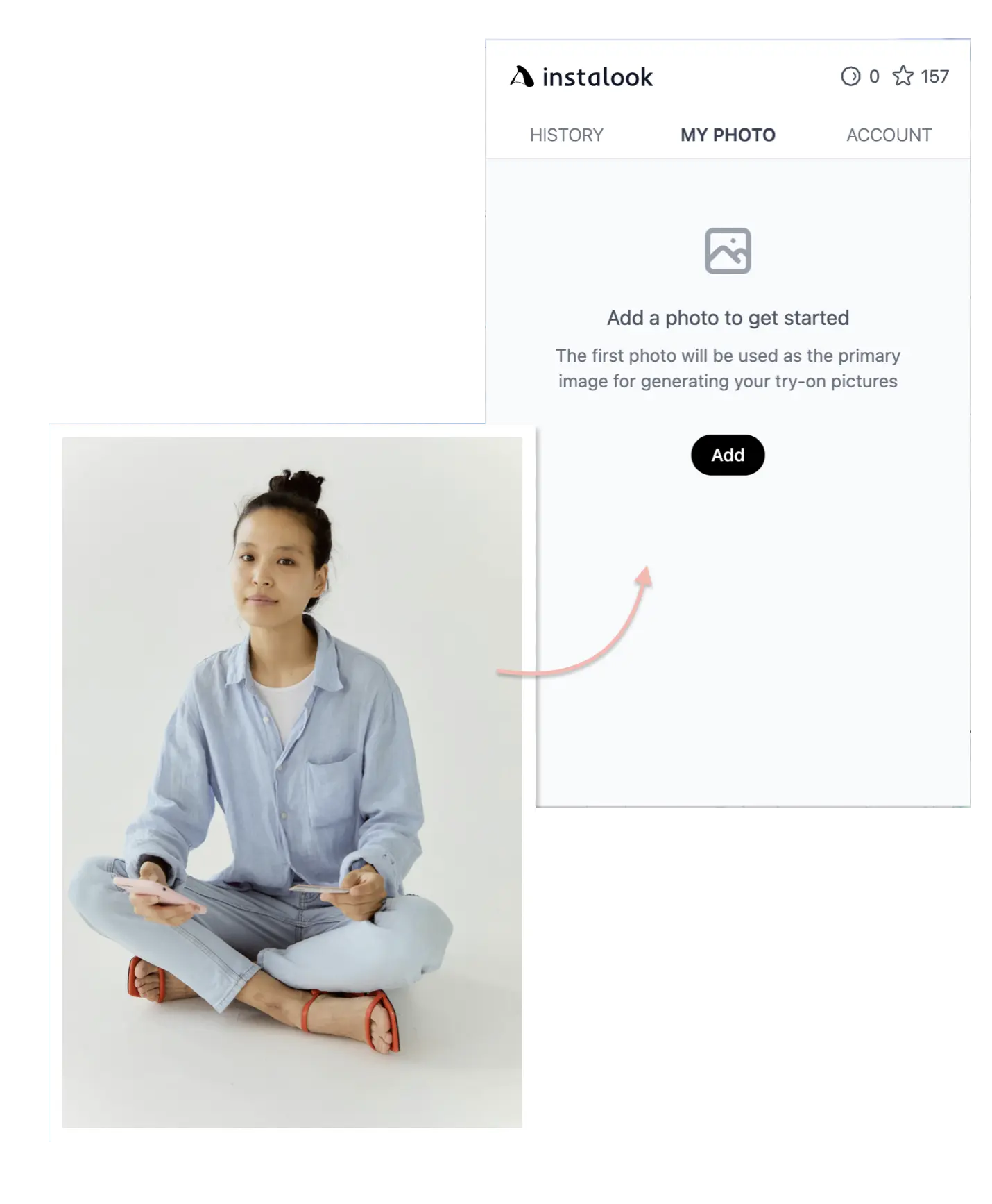 Upload a personal photo to Instalook through the extension popup